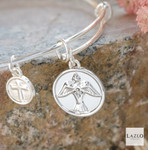 Silver Plated Confirmation Dove & Cross Bangle