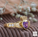 14kt Yellow Gold Amethyst CZ's Claddagh Ring  2