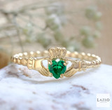 10kt Yellow Gold Green Hearted Claddagh Ring  2