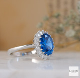 Sterling Silver Large Sapphire Blue Colour 'Lady Diana' Style Cluster Ring 2