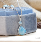 Sterling Silver Round & Teardrop Shape Larimar Drop Earrings & Necklace Set 2