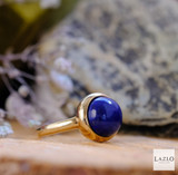 9kt Yellow Gold Round Rub Over Set Lapis Lazuli Ring 2