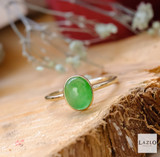 9kt Yellow Gold 9 x 7mm Oval Rub Over Jade Ring  2