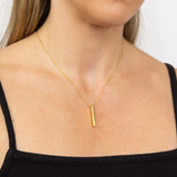 Sterling Silver Gold Plated Long Bar Pendant & Chain on Model