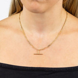 9kt Yellow Gold T Bar Necklace on Model