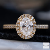 18kt Yellow Gold 1ct E VS2 Oval Laboratory Diamond Ring & 0.27ct Natural Diamond Halo Shoulders Engagement Rings 2 18kt Yellow Gold 1ct E VS2 Oval Laboratory Diamond Ring & 0.27ct Natural Diamond Halo Shoulders Engagement Rings 2