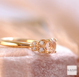 18kt Rose Gold Antique Style Leaf 0.80ct Morganite Solitaire & Diamond Set Ring 2