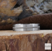 Gents 9kt White Gold Beaded Centre Matt Finish Wedding Ring 2