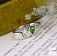 Platinum Rub over Pear Shape Laboratory Diamond & Green Tourmaline Ring 1