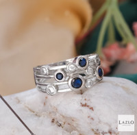 Sterling Silver Four Row CZ & Sapphire Dress Ring 2