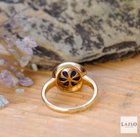 9kt Yellow Gold Round Rub Over Set Lapis Lazuli Ring 4