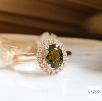 18kt Rose Gold 8 X 6 Oval Green Tourmaline & 0.21ct Natural Diamond Halo Ring 3
