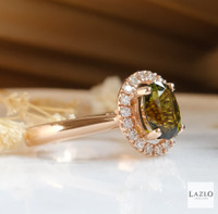 18kt Rose Gold 8 X 6 Oval Green Tourmaline & 0.21ct Natural Diamond Halo Ring 4
