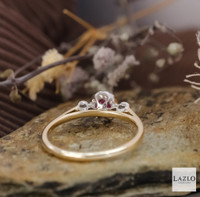 9kt Yellow Gold Oval Ruby & 0.10ct Diamond Halo Dress Ring 4