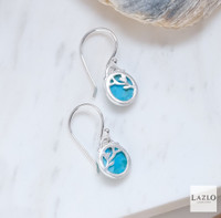 Sterling Silver Turquoise Disc Drop Flower Pattern Earrings 2