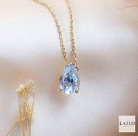 9kt Yellow Gold Single Stone Teardrop Blue Topaz Necklet 2