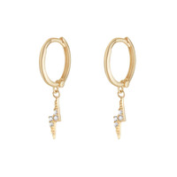 9kt Yellow Gold 10mm Hinged Hoop CZ Lightning Bolt Earrings