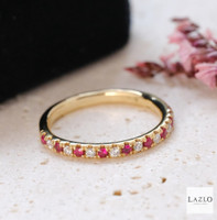 18kt Yellow Gold Micropave Set 0.12ct Diamond & 0.18ct Ruby Band 1