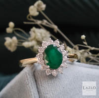 Amore 18kt Yellow Gold 1.07ct Oval Emerald & 0.39ct Diamond Cluster Ring 1