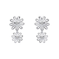 Laura Ashley Sterling Silver Clear CZ Double Daisy Drop Earrings 1