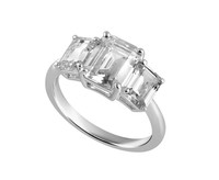 Sterling Silver Emerald Cut CZ Three Stone Ring  1