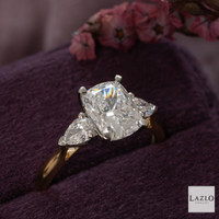 18kt Yellow Gold & Platinum 2.05ct VVS E Long Cushion Diamond & Two 0.46ct Natural Pears Diamond Ring 5