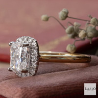 18kt Yellow Gold & Platinum Long Cushion 2.01ct D VVS2 Laboratory Diamond & Laboratory 0.26ct Diamond Halo Ring side view