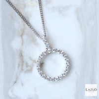 Sterling Silver CZ Open Circle Pendant & Chain