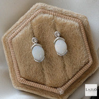 Sterling Silver Oval Opal CZ Rubover Stud Earrings