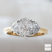 18kt Yellow Gold Oval Laboratory D VVS2 1.51ct Diamond & 0.68ct Half Moon Lab Diamond Side Engagement Ring 1