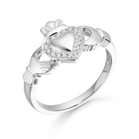 Silver CZ Raised Heart Claddagh Ring 1