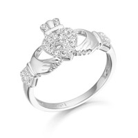 Sterling Silver CZ Micro Pave and CZ Heart Claddagh Ring 1