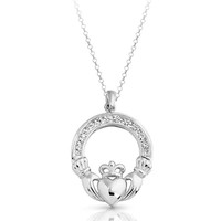 Sterling Silver Channel Set CZ Claddagh Pendant Necklace 1