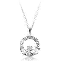 Silver Claddagh & Celtic Knot CZ Heart Necklace  1