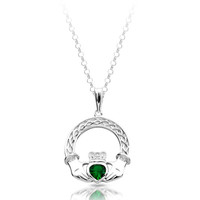 Silver Claddagh & Celtic Knot Faux Emerald Heart Necklace 1