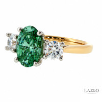 18kt Yellow Gold & Platinum 2.00ct Oval Green Laboratory & 0.72ct Round Brilliant Laboratory Diamond Ring 3