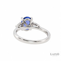 Platinum Oval 1.81ct Tanzanite & 0.31ct Laboratory Pear Diamond Three Stone Diamond Ring 3