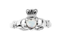 White Gold Opal Stone Claddagh Ring 2