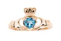 10kt Rose Gold Swiss Blue Claddagh Ring 1