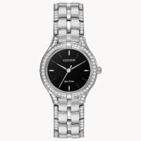 Ladies Citizen Eco Drive Silhouette Crystal Stainless Steel Black Dial Bracelet Watch