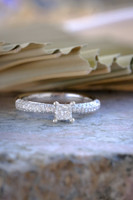 18kt White Gold Princess Cut 0.30ct Solitaire Diamond & 0.39ct Pave Diamond Shoulder Ring 6