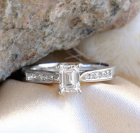 18kt White Gold 0.70ct Emerald Cut Solitaire & 0.17ct Diamond Shoulder Ring 4