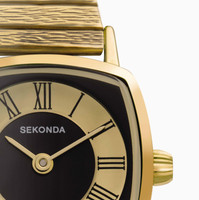 Sekonda 1970's Ladies Gold Plated Case Black Dial Expandable Bracelet Watch  3