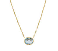 Gold Plated Sterling Silver Rubover Oval Blue Topaz Necklet 1