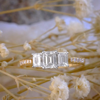 18kt Yellow Gold Three Stone 1.01ct G VS Emerald Cut 0.10ct Pave Set Engagement Ring 2