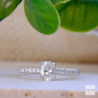 18kt White Gold Laboratory 0.53ct F SL1 Oval Diamond & 0.31ct Natural Shoulder Engagement Ring 1