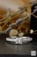 18kt White Gold Princess Cut 0.50ct G SL1 Solitaire Castille Set Diamond Shoulders Ring 1