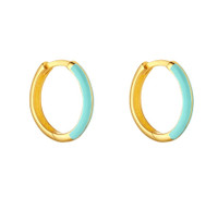 9kt Yellow Gold Tiffany Blue Colour Enamel Hoop Earrings 1