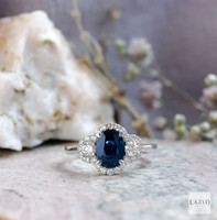 18kt White Gold 1.35ct Oval Sapphire & Diamond 0.51ct Stone Diamond Halo Engagement Ring 1