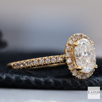 18kt Yellow Gold 1ct E VS2 Oval Laboratory Diamond Ring & 0.27ct Natural Diamond Halo Shoulders Engagement Rings 3